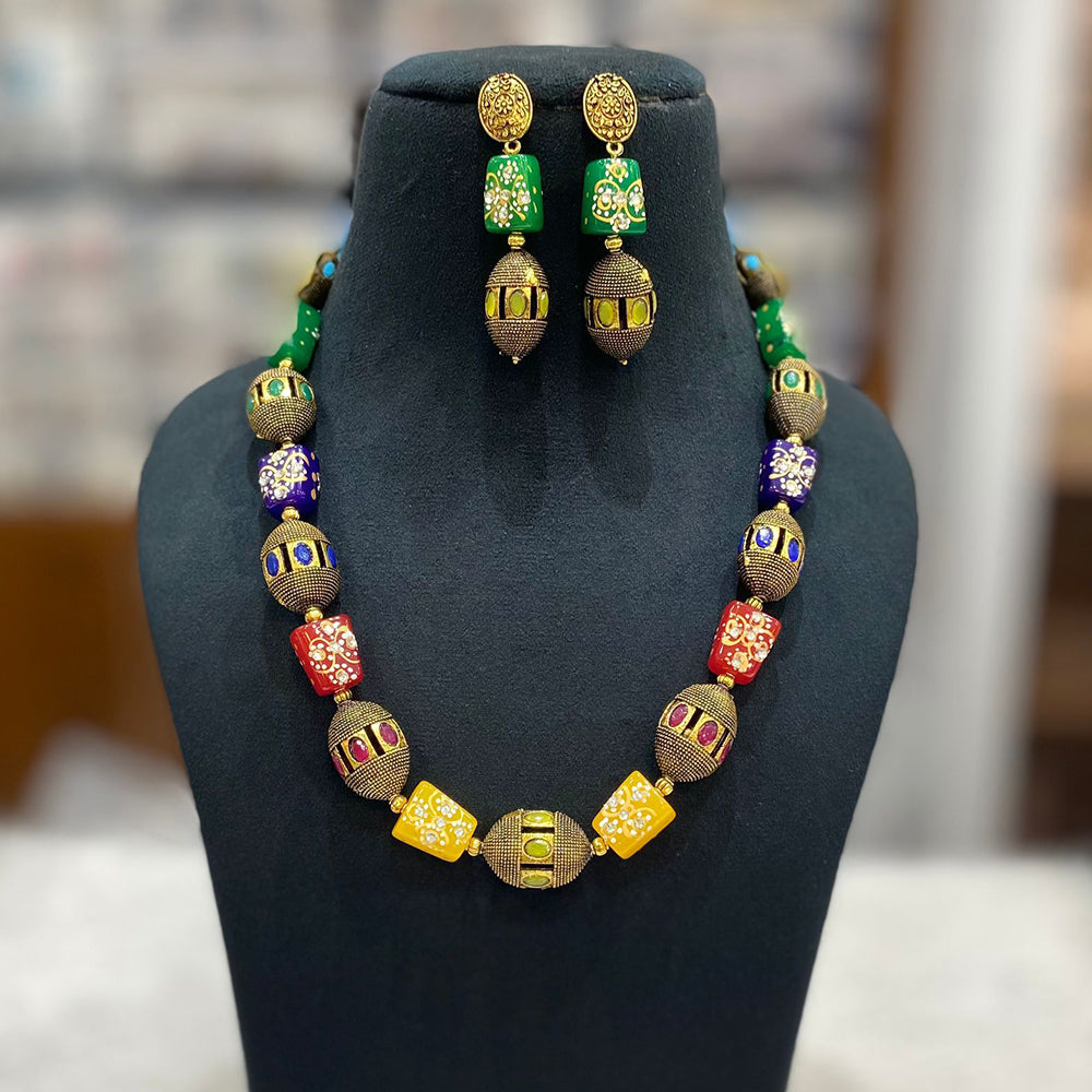 FS Collection Gold Plated Beads Necklace Set