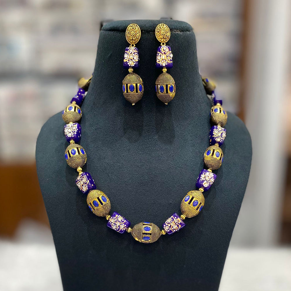 FS Collection Gold Plated Beads Necklace Set