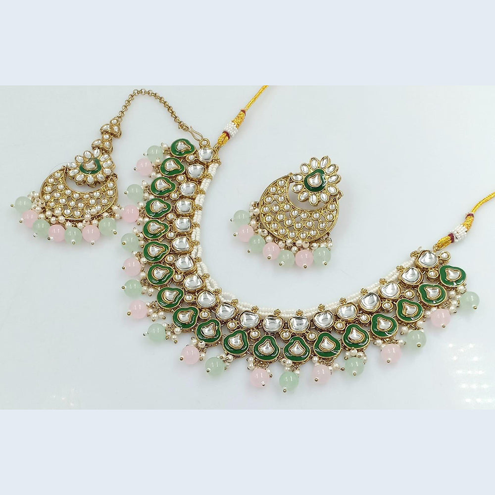 FS Collection Gold Plated Kundan Stone Necklace Set