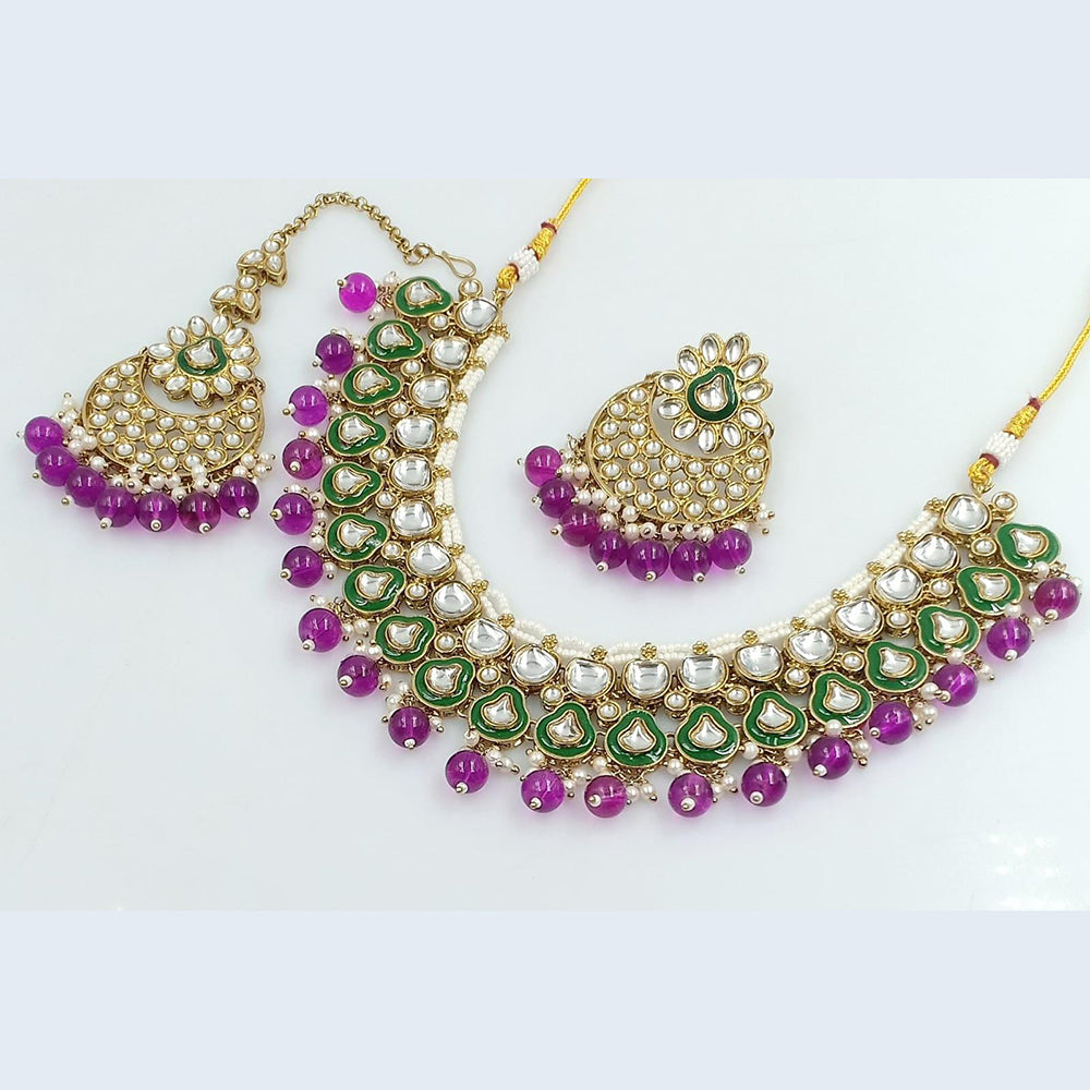 FS Collection Gold Plated Kundan Stone Necklace Set