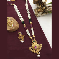 FS Collection Gold Plated Pota Stone And Pearl Long Necklace Set