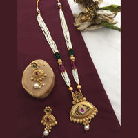 FS Collection Gold Plated Pota Stone And Pearl Long Necklace Set