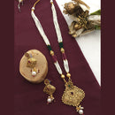 FS Collection Gold Plated Pota Stone And Pearl Long Necklace Set