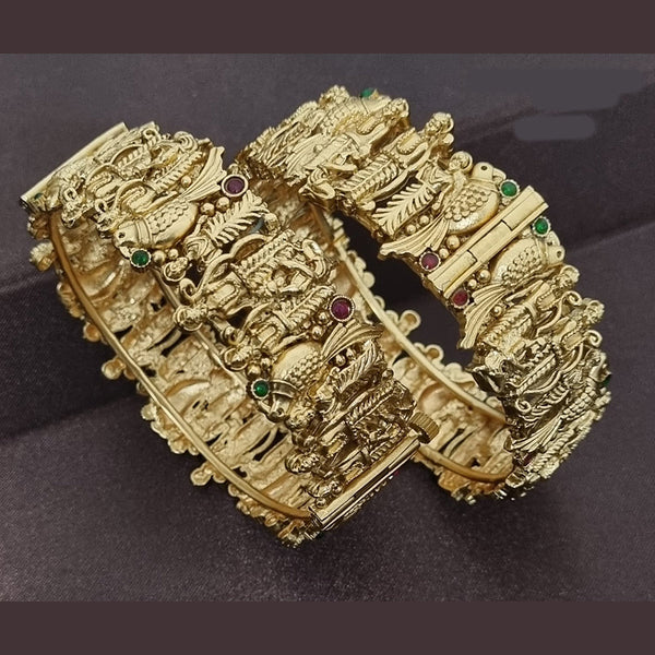FS Collection Gold Plated Pota Stone Openable Bangle Set