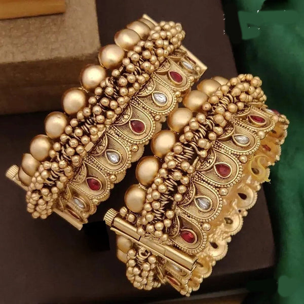 FS Collection Gold Plated Pota Stone Openable Bangle Set