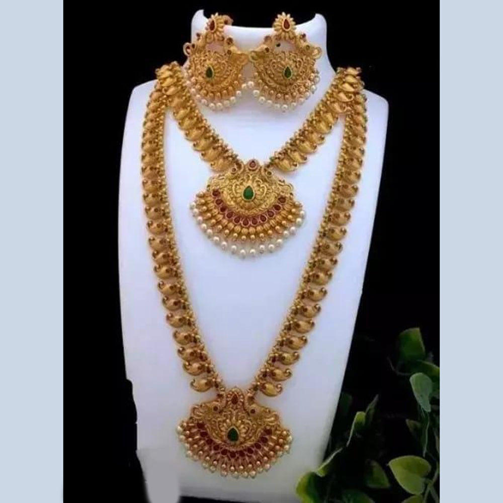FS Collection Gold Plated Pota Stone Double Necklace Set