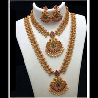 FS Collection Gold Plated Pota Stone Double Necklace Set