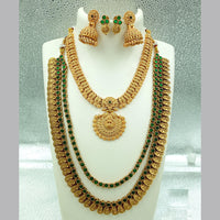 FS Collection Gold Plated Pota Stone Double Necklace Set