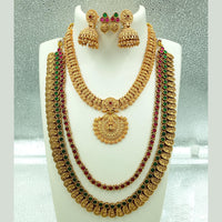 FS Collection Gold Plated Pota Stone Double Necklace Set