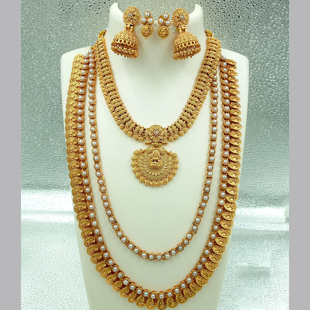 FS Collection Gold Plated Pota Stone Double Necklace Set