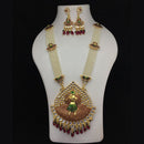 Fs Collection Gold Plated Meenakari And Pearls Long Necklace Set