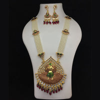 Fs Collection Gold Plated Meenakari And Pearls Long Necklace Set