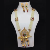 Fs Collection Gold Plated Meenakari And Pearls Long Necklace Set