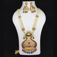 Fs Collection Gold Plated Meenakari And Pearls Long Necklace Set