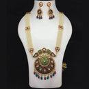 Fs Collection Gold Plated Meenakari And Pearls Long Necklace Set
