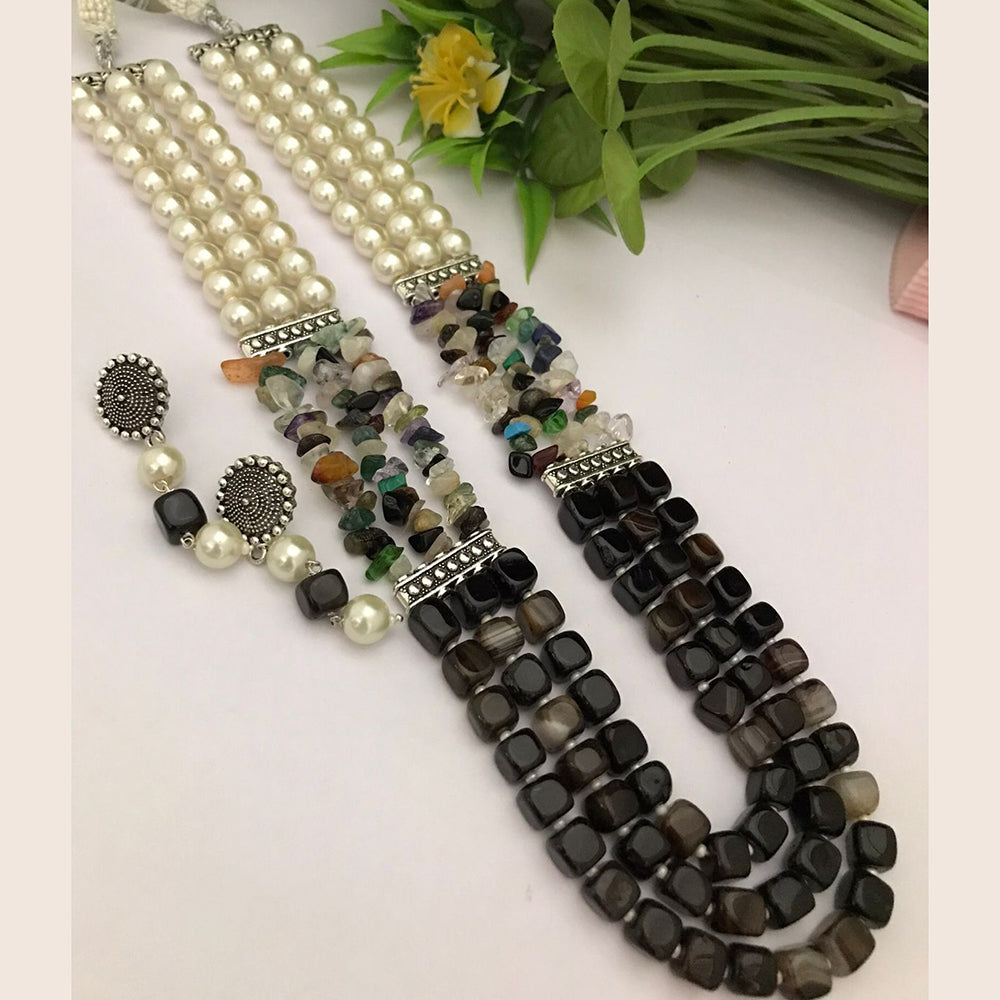 FS Collection Oxidised Plated Beads Long Necklace Set