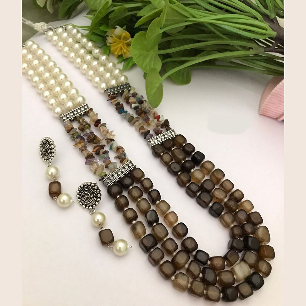 FS Collection Oxidised Plated Beads Long Necklace Set
