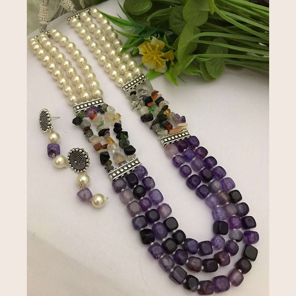 FS Collection Oxidised Plated Beads Long Necklace Set