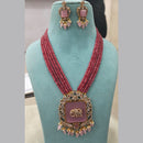 Fs Collection Gold Plated AD And Pearl Long Necklace Set
