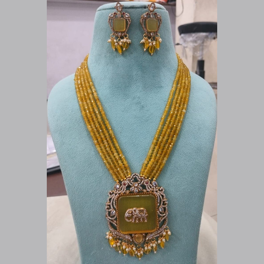 Fs Collection Gold Plated AD And Pearl Long Necklace Set