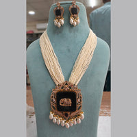 Fs Collection Gold Plated AD And Pearl Long Necklace Set