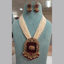 Fs Collection Gold Plated AD And Pearl Long Necklace Set
