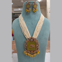 Fs Collection Gold Plated AD And Pearl Long Necklace Set