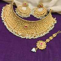 FS Collection Gold Plated Pota Stone Choker Necklace Set