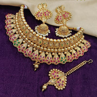 FS Collection Gold Plated Kundan Stone Choker Necklace Set