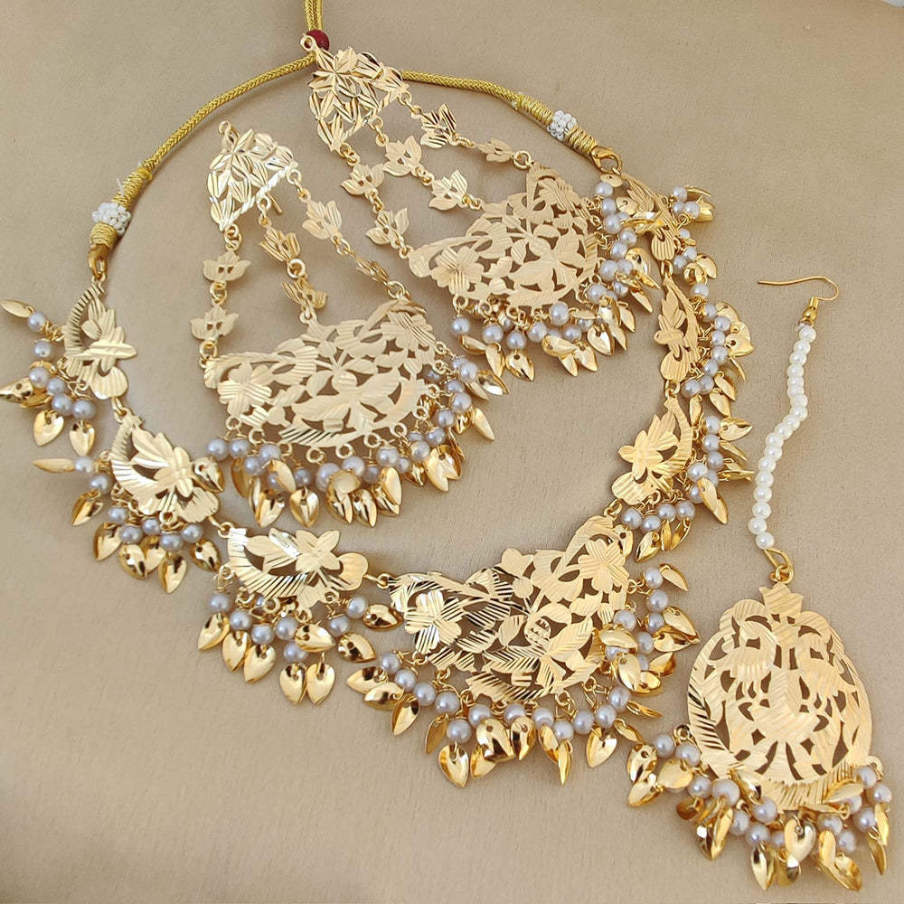 Fs Collection Gold Plated Pearl Necklace Set