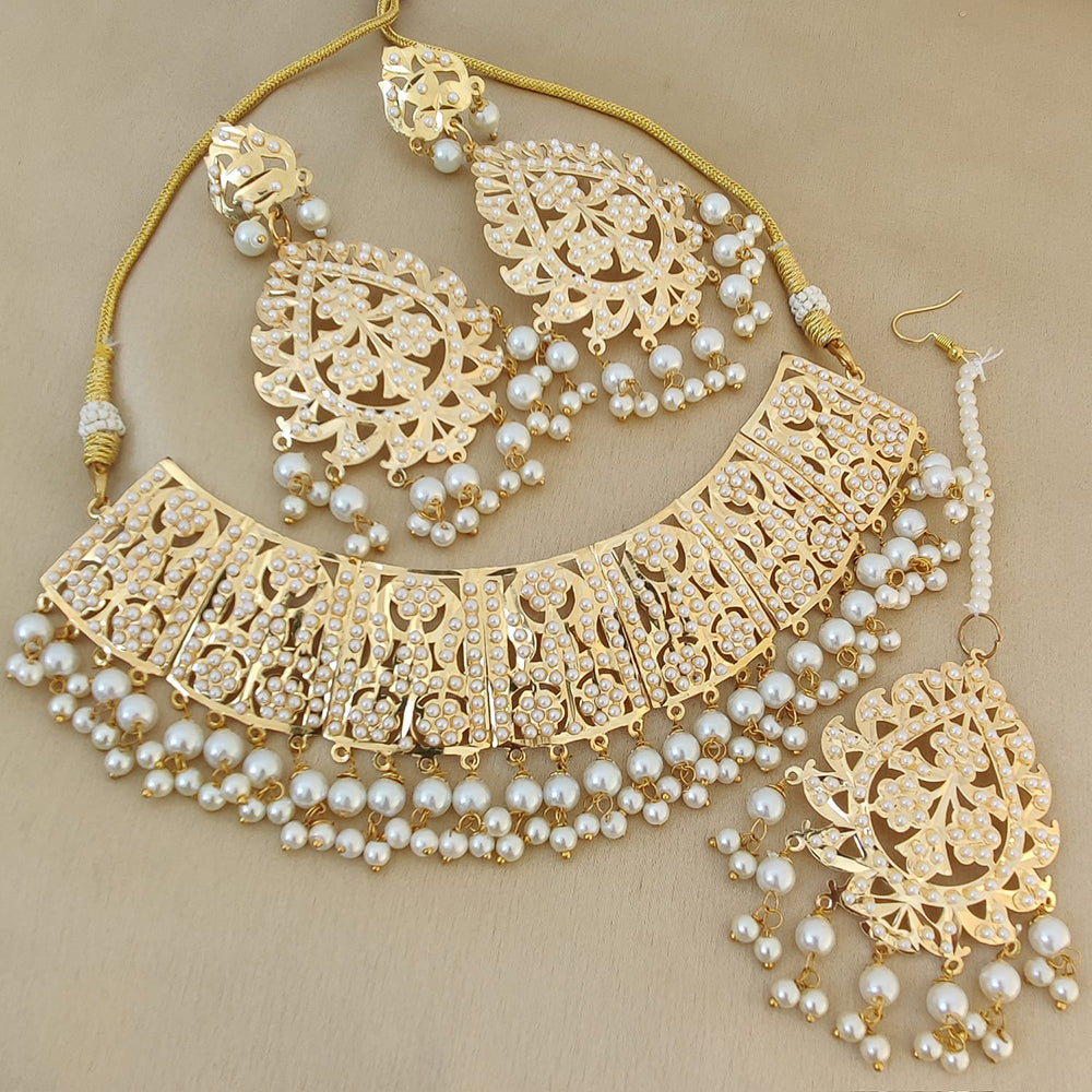 Fs Collection Gold Plated Pearl Choker Necklace Set