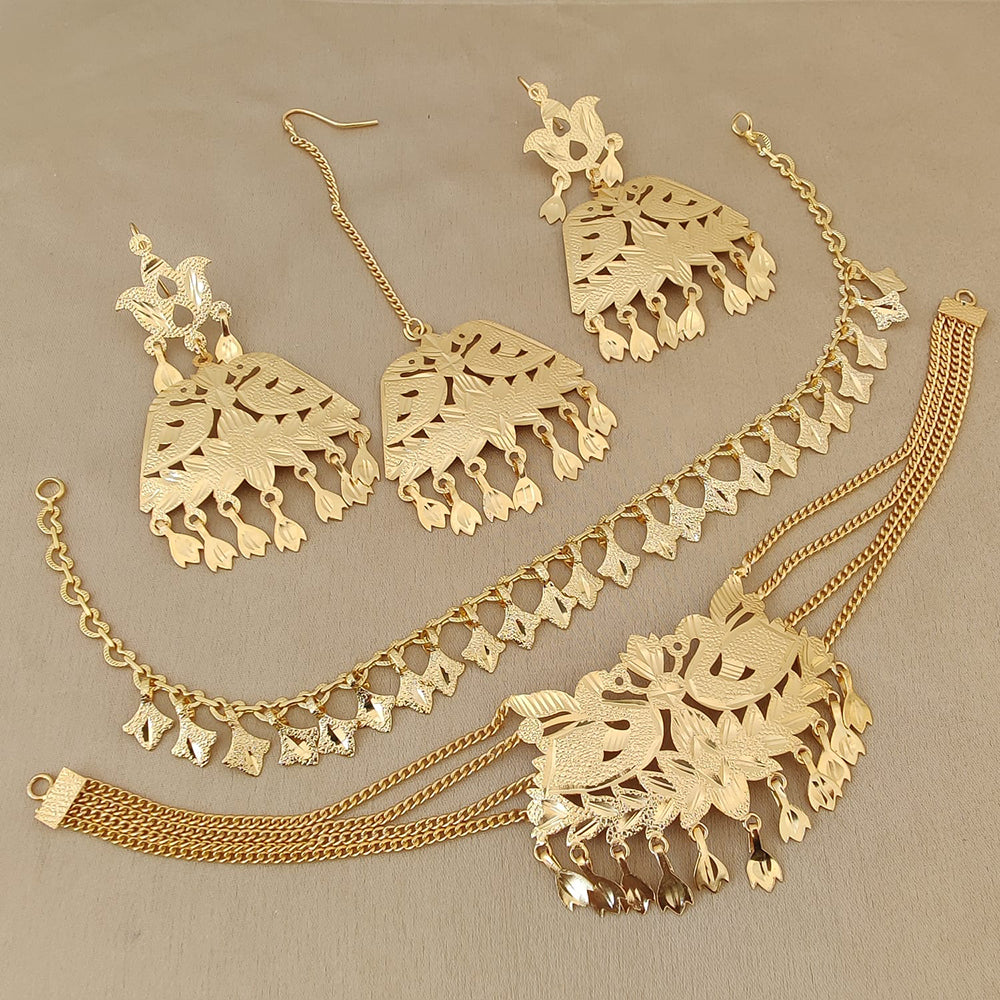 Fs Collection Gold Plated Peacock Choker Necklace Set