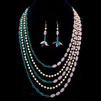 Fs Collection Gold Plated Beads Long Multi Layer Necklace Set