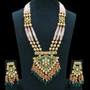 Fs Collection Gold Plated Kundan Stone And Pearls Long Necklace Set