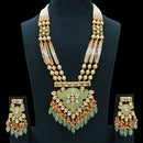 Fs Collection Gold Plated Kundan Stone And Pearls Long Necklace Set