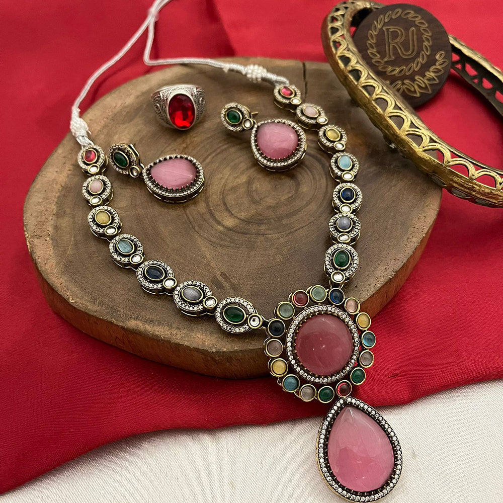 FS Collection Silver Plated Kundan Stone Necklace Set
