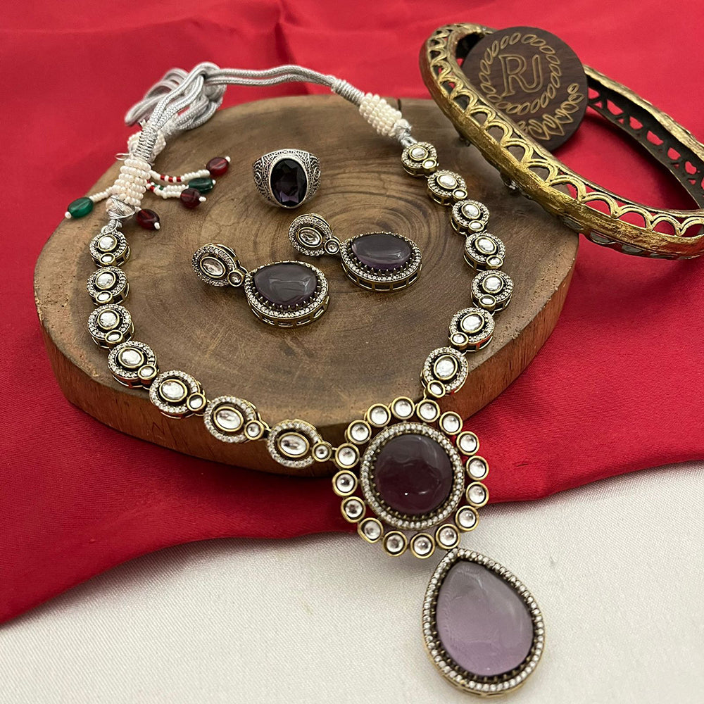 FS Collection Silver Plated Kundan Stone Necklace Set