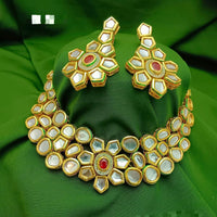 FS Collection Gold Plated Kundan Stone Choker Necklace Set