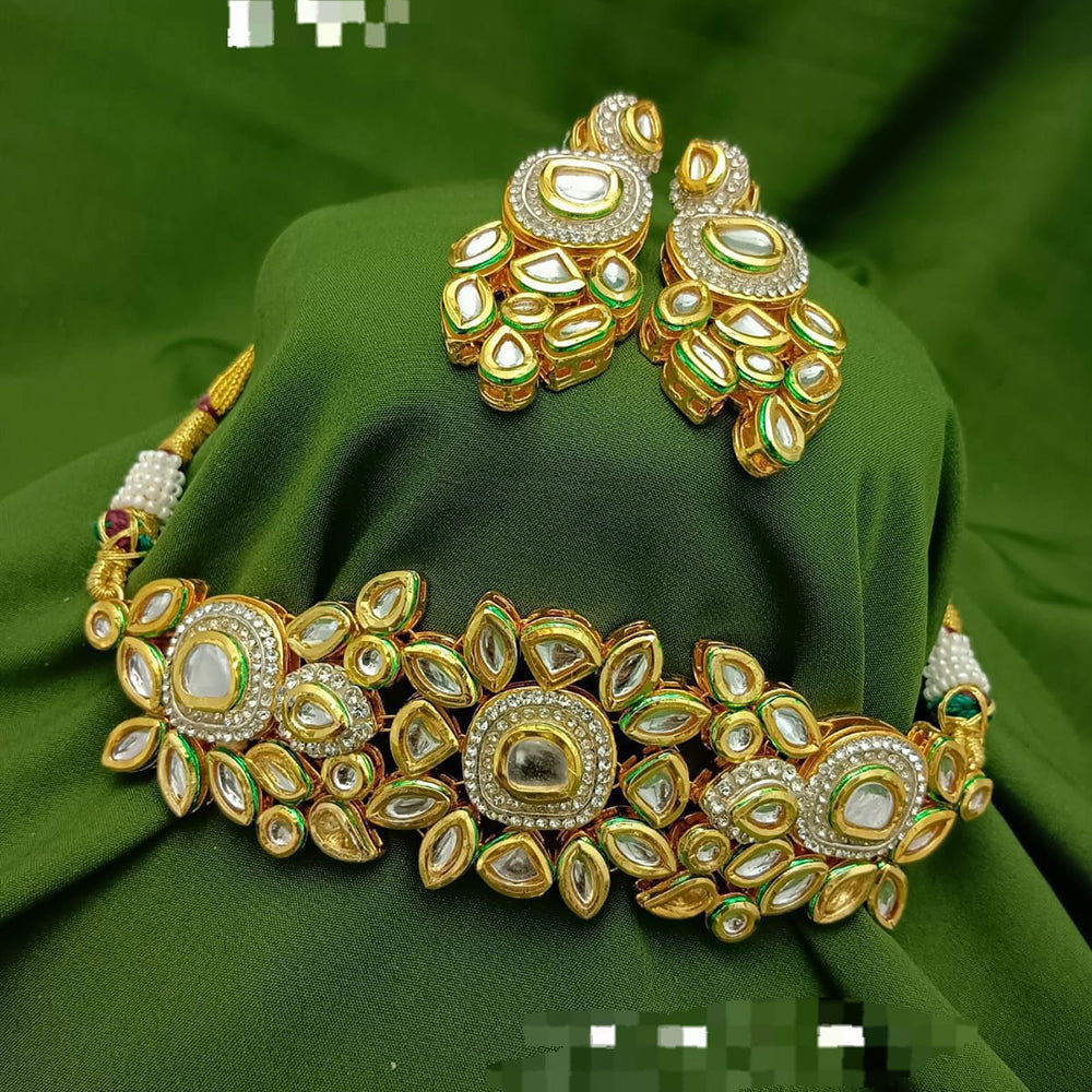 FS Collection Gold Plated Kundan Stone Choker Necklace Set