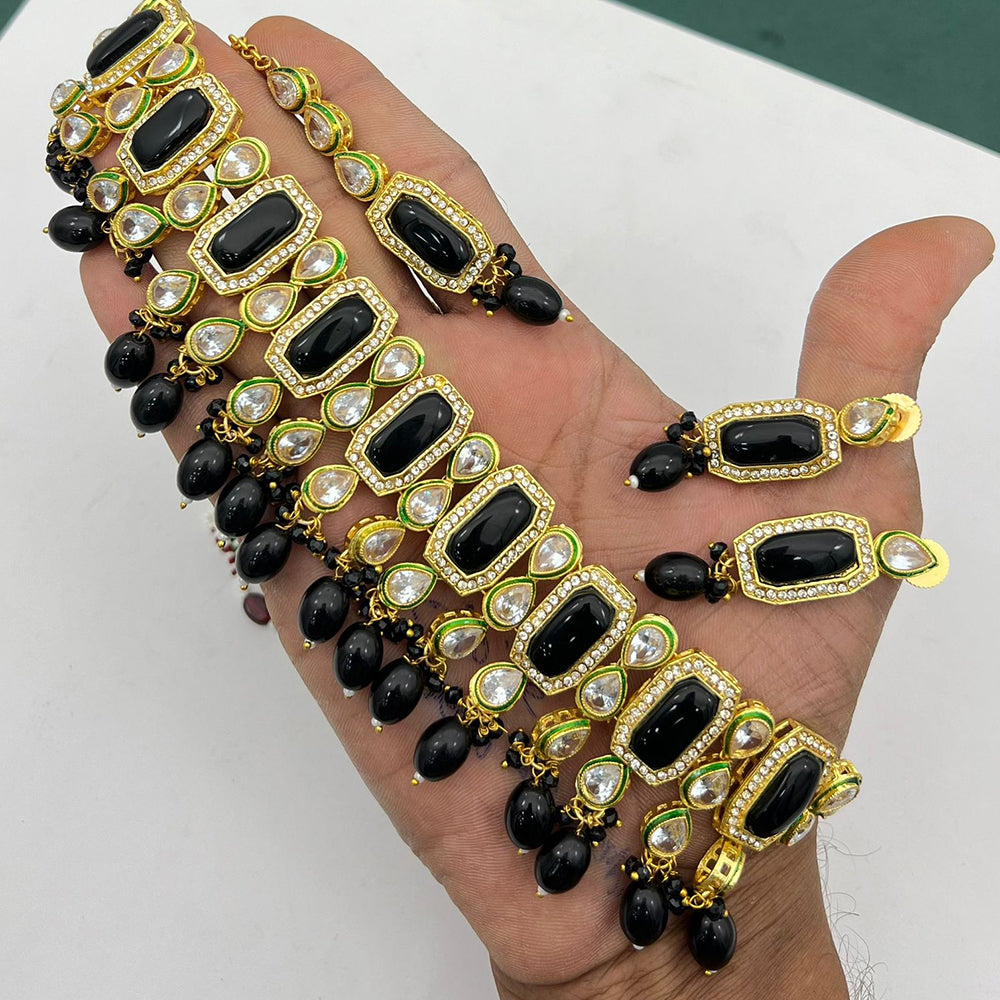 FS Collection Gold Plated Kundan Stone And Pearl Choker Necklace Set