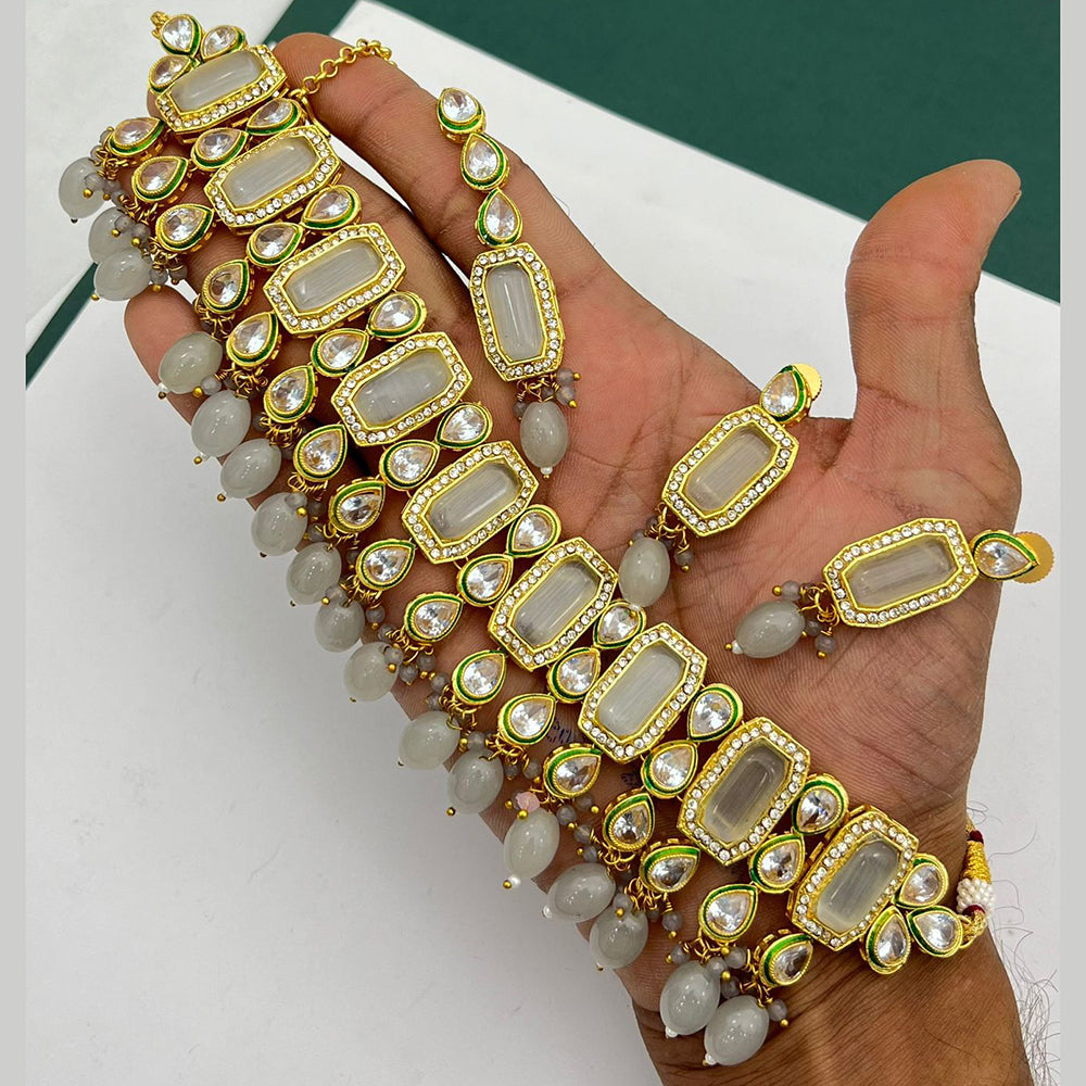 FS Collection Gold Plated Kundan Stone And Pearl Choker Necklace Set