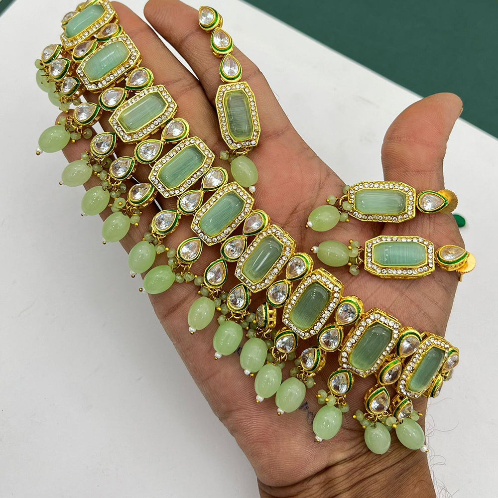 FS Collection Gold Plated Kundan Stone And Pearl Choker Necklace Set