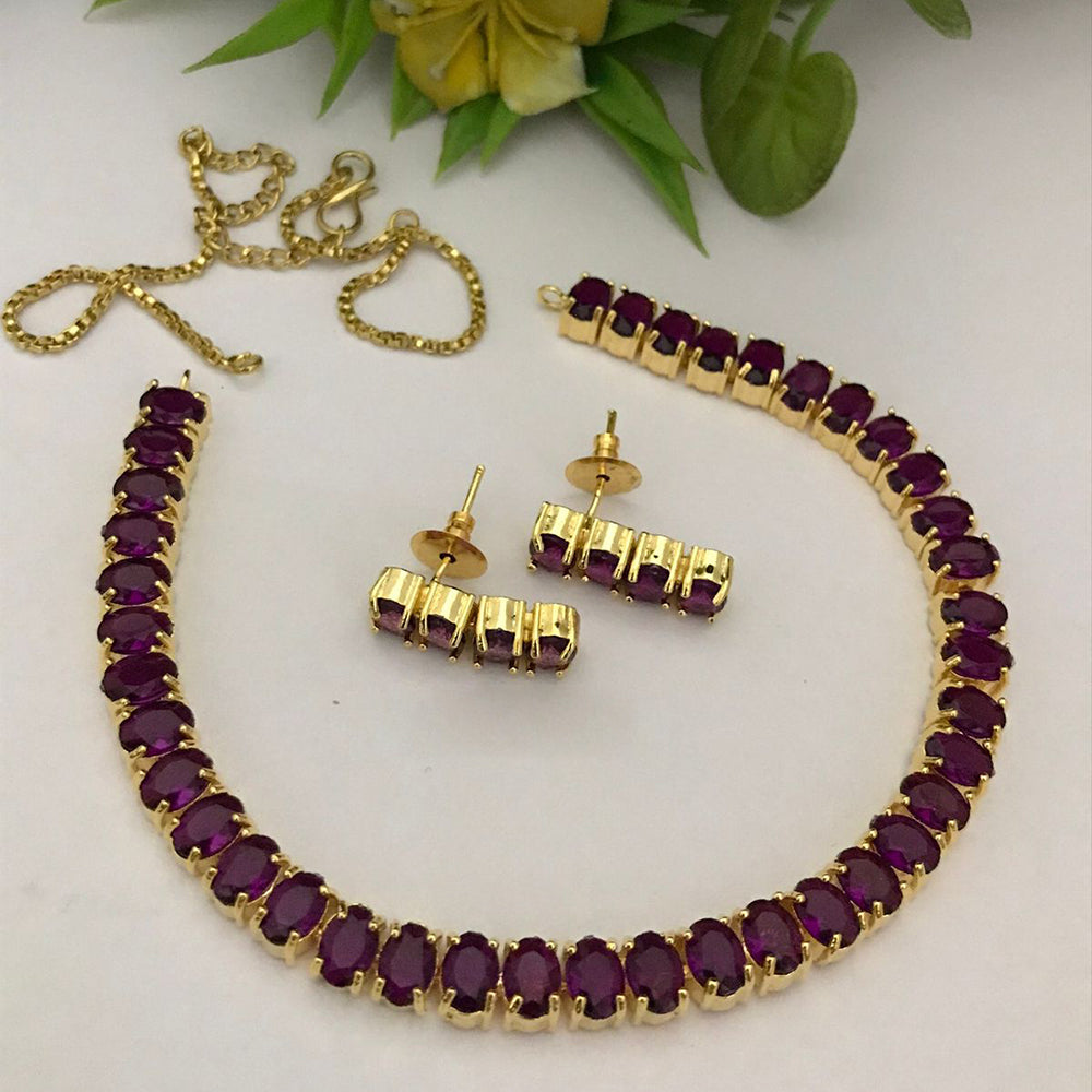 FS Collection Gold Plated Crystal Stone Necklace Set