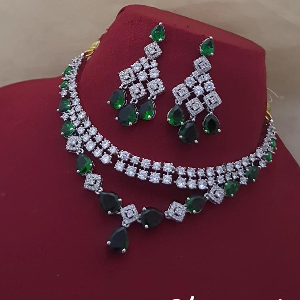 FS Collection Silver Plated AD Necklace Set
