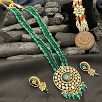 FS Collection Gold Plated Kundan Stone Long Necklace Set