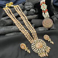 FS Collection Gold Plated Kundan Stone Long Necklace Set