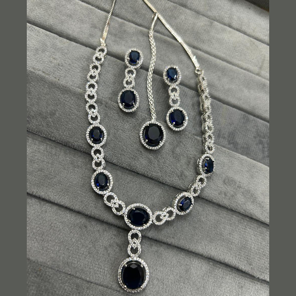FS Collection Silver Plated AD Necklace Set