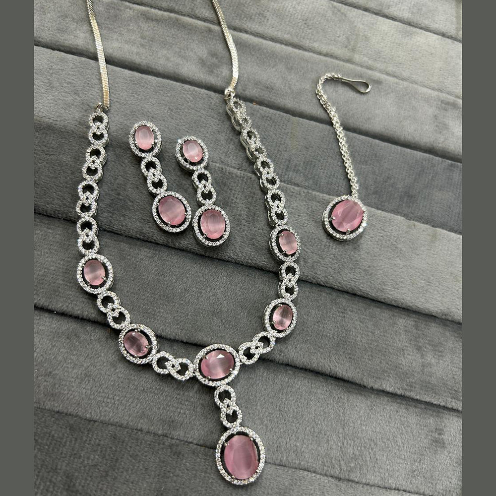 FS Collection Silver Plated AD Necklace Set