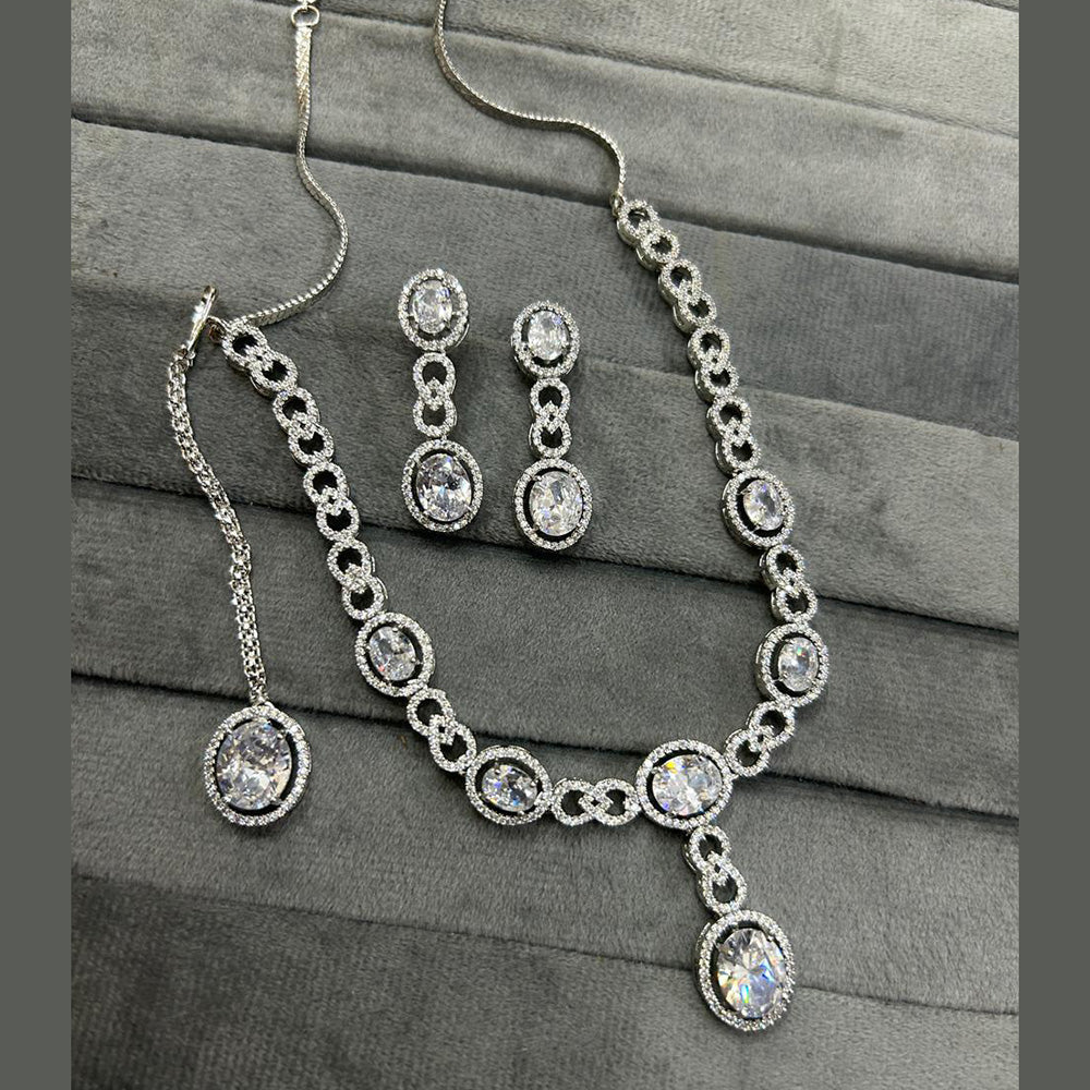 FS Collection Silver Plated AD Necklace Set