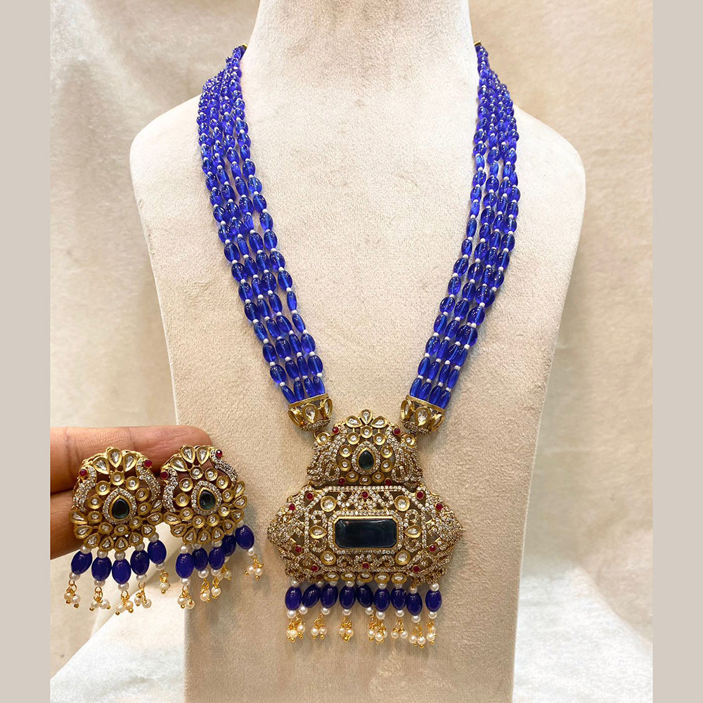 Fs Collection Gold Plated AD And Beads Long Necklace Set